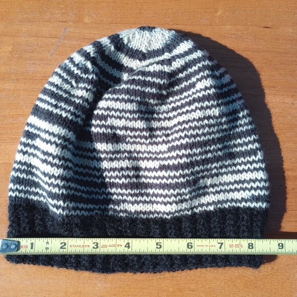 Mens Alpaca Wool Beanie Skully Hand Knit Hat Light Thin Faux Fair Isle Striped - Picture 9 of 9